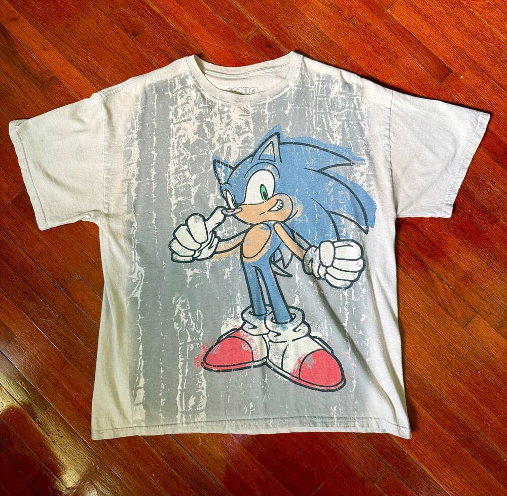 Vintage 90s Y2K Gray Blue Sonic The Hedgehog Shirt Nintendo Video Game Tee Large